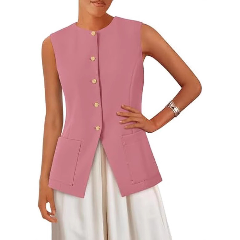Transfronterizo 2025 Europa y América Amazon damas de moda de verano sin mangas cuello redondo de color sólido delgado chaleco delgado
