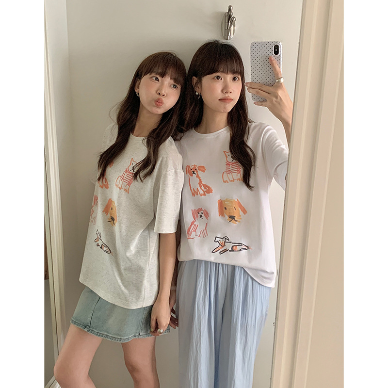 [day-off Korean graffiti] song Ming animal cartoon printed short sleeve T-shirt summer new coat Y2455F