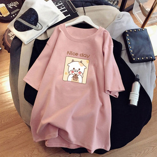 Pregnant Women's Short-sleeved T-shirt 2023 Maternity Dress Summer Fashion Pure Cotton Loose Mid-length Trendy Mom Base Shirt Top