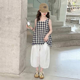 女童韩系套装夏装2026新款女大童巨好看背心裙儿童夏季棉麻阔腿裤