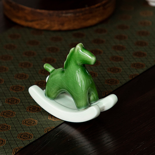 Rocking Horse Ceramics Tea Ceremony Accessories Ceramic Green Horse Tea Ornaments Decorative Ornaments Ceramic Ornaments Ornaments Gifts