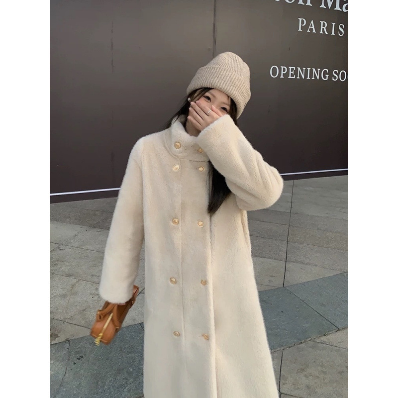겨울 새로운 더블 브레스트 영국 스타일 수직 칼라 모조 밍크 모피 원피스 모피 코트 여성의 젊은 트렌디 코트