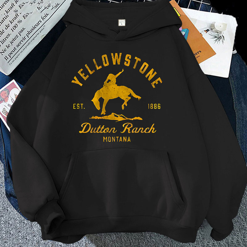 Cross-Border New Style Yellowstone Dutton Ranch Printed Hooded Sweatshirt for Men and Women Loose Casual Autumn and Winter Trendy Pullover Cross-Border New Style Yellowstone Dutton Ranch Printed Hooded Sweatshirt for Men and Women Loose Casual Autumn and Winter Trendy Pullover