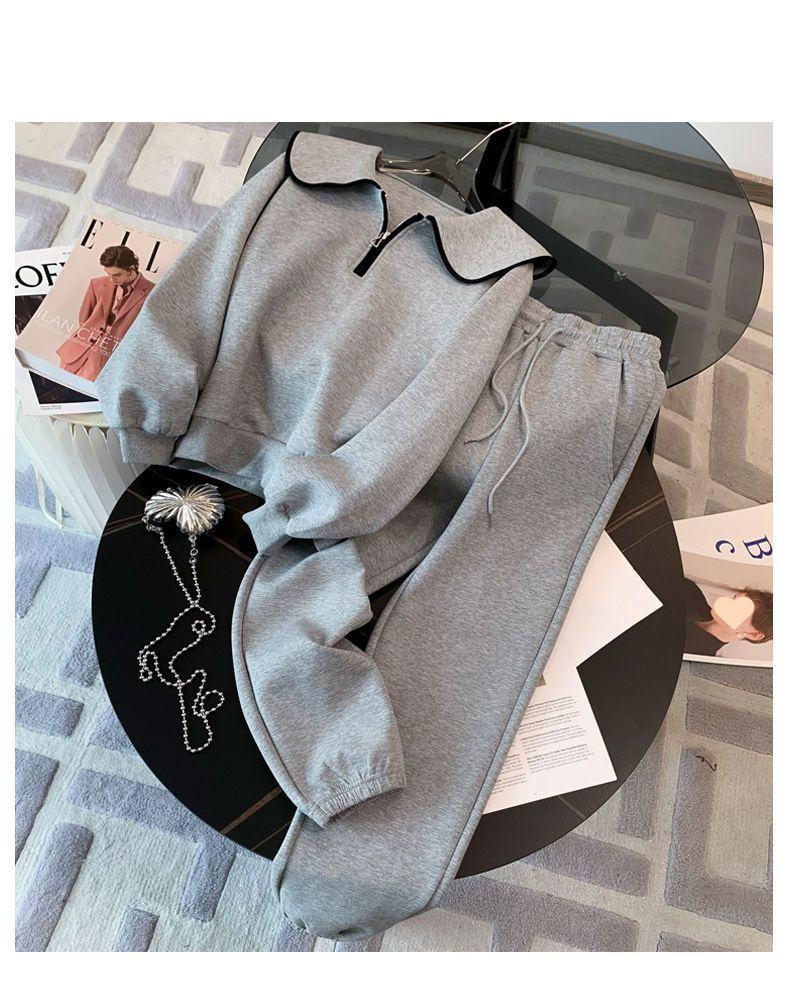 ActiveGo Plus Size High-End Fashion Set For Women 2025 Autumn Winter Loose Stylish Streetwear Sweatshirt And Sweatpants Sports_desvips.com