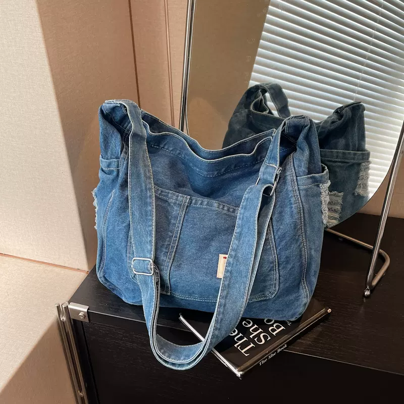 外贸牛仔布包包女大容量潮流休闲单肩包复古潮时尚手提斜挎包批发