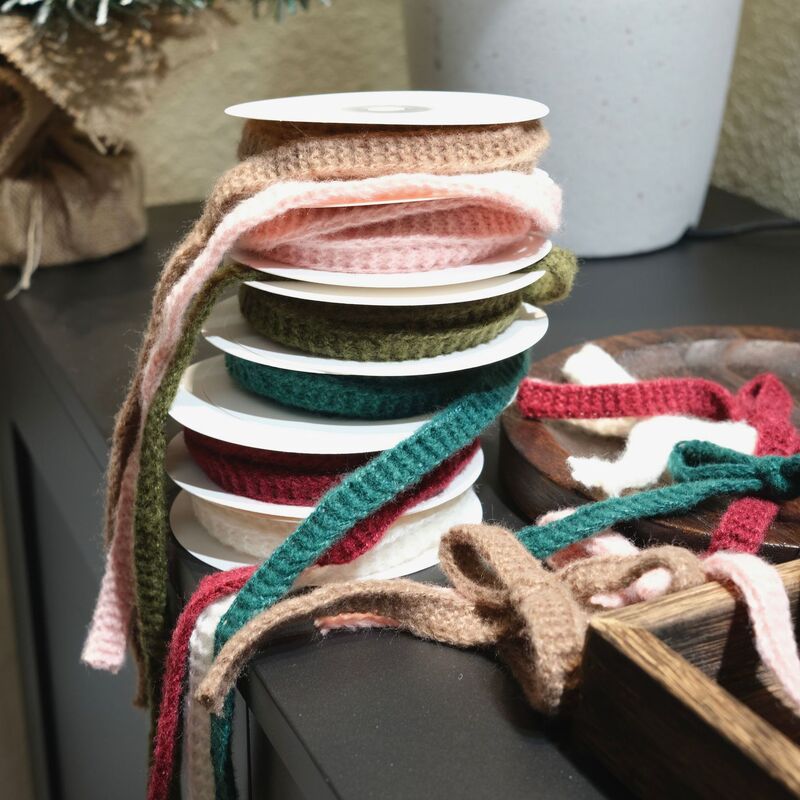 Cross-Border Christmas Knitted Wool Bow Gift Colorful DIY Decorative Packaging Box Christmas Tree Ribbon