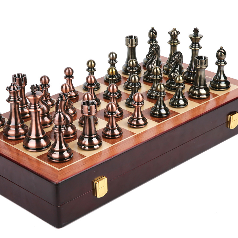 Europeo y americano de alta gama de ajedrez metal acrílico galvanoplastia plegable de madera caja de ajedrez competencia especial