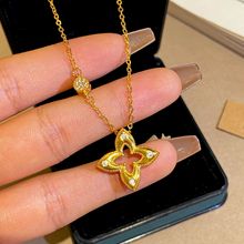 沙金饰品点钻幸运四叶草吊坠项链女仿真黄金小众轻奢高级感锁骨链