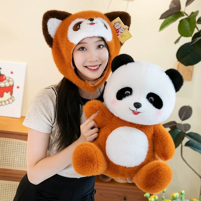 Linda transformación mapache panda muñeca peluche pequeño panda muñeca muñeca almohada niño niña regalo