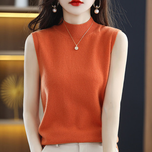 Women's Half-high Collar Vest Sleeveless Base Shirt Inner Wear Autumn Black Base Shirt Loose Knitted Top Outer Wear Summer