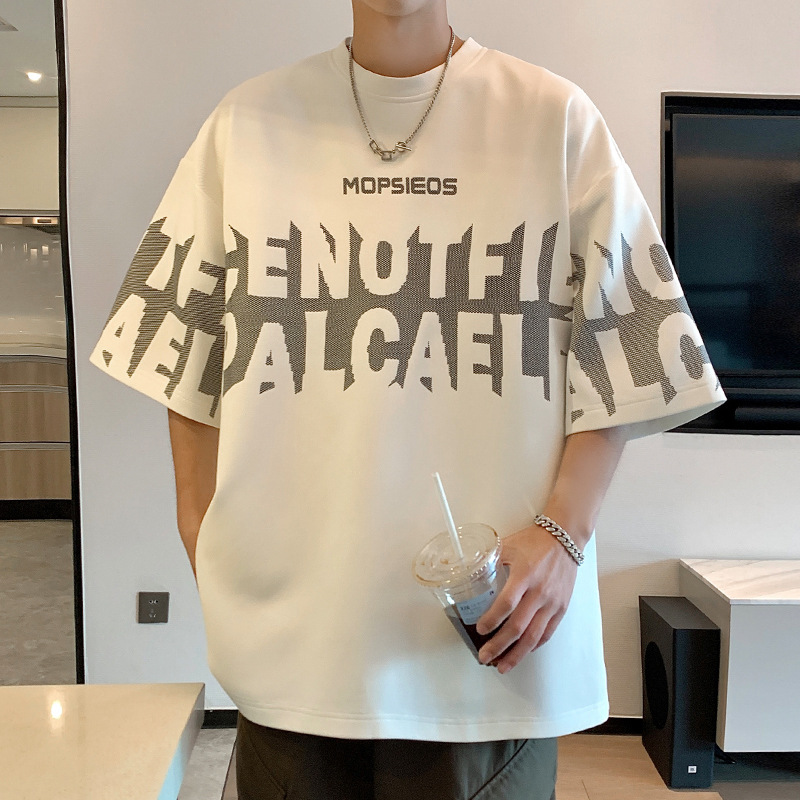 Trendiges Kurzarm-Shirt im Hongkong-Stil für Herren, Sommermode, lockere Passform, Plus-Size-Bekleidungsset, Top, Herren-T-Shirt_voghion.com