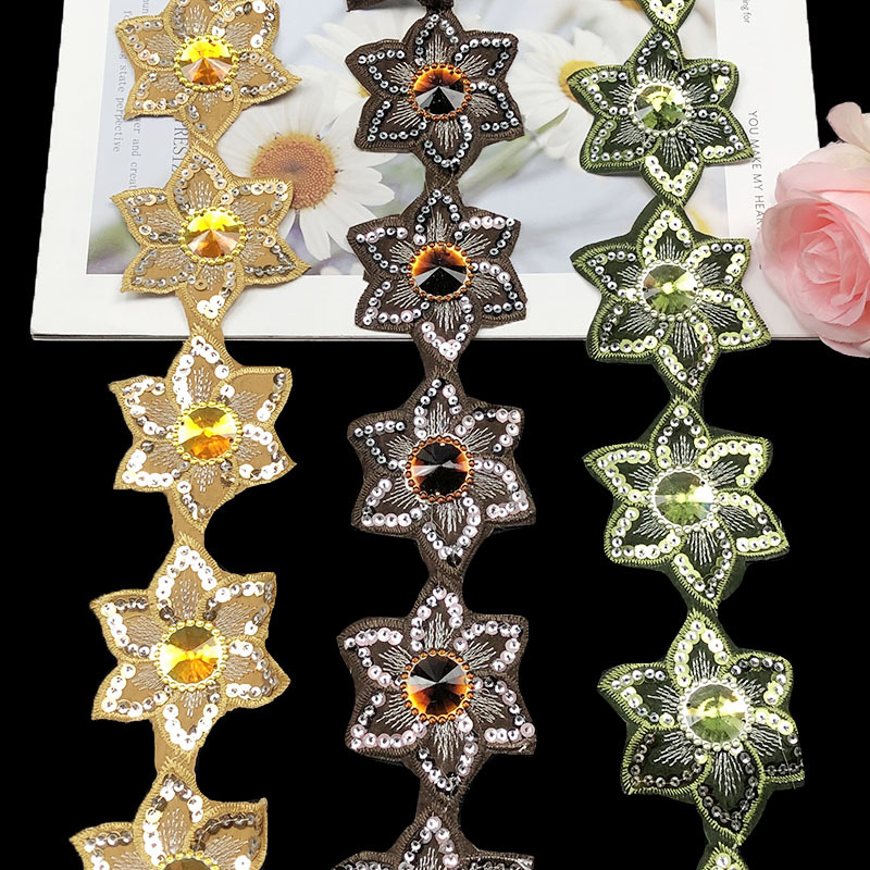 新款现货民族花边 DIY亮片条码花边舞蹈服配饰服装花边lace带背胶
