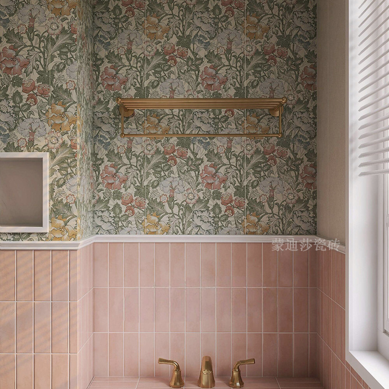 French-Style Vintage Bathroom Green Floral Tiles Cream-Style Bathroom Sink Background Wall 400X1200 Homestay Tiles French-Style Vintage Bathroom Green Floral Tiles Cream-Style Bathroom Sink Background Wall 400X1200 Homestay Tiles