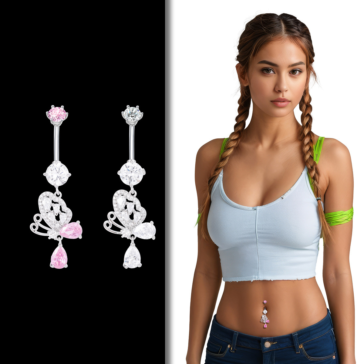 Piercing nombril papillon avec pendentif zircon_voghion.com