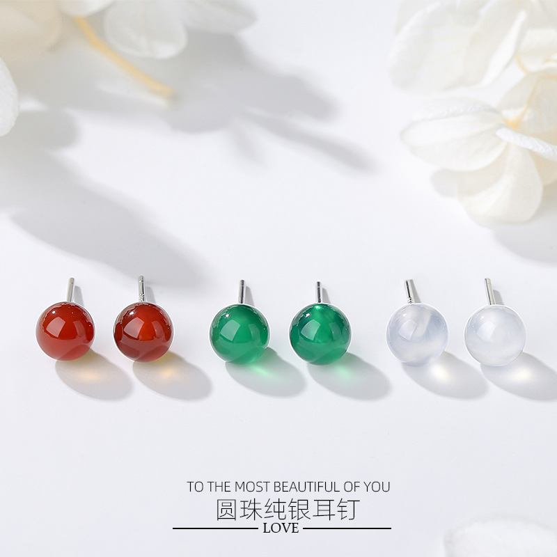 Pendientes de plata esterlina 925 Corea del Sur nicho diseño cuentas redondas pendientes de alto grado de las mujeres simples 925 pendientes al por mayor