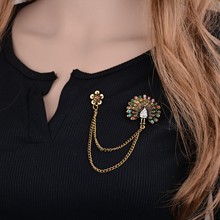 韩版男士英伦风孔雀胸针 动物西装链条别针徽章复古女胸花配饰