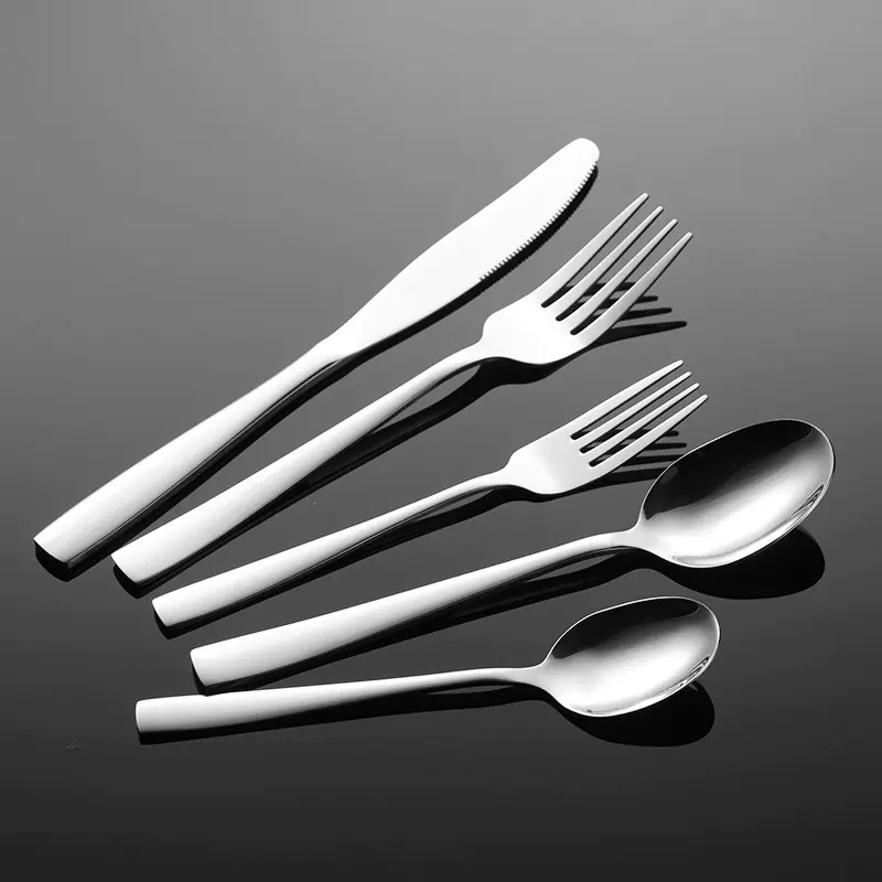 埃恩410不锈钢C007方柄西餐刀叉勺跨境套装餐具5主件镜面抛光酒店