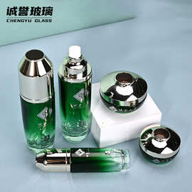 高级感渐变护肤品玻璃瓶精华水乳按压泵头瓶瓶盖镂空设计感膏霜瓶