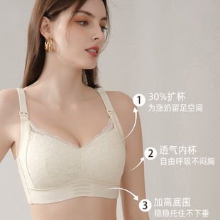 Tea Fiber Non-steel Ring Gathering Breastfeeding Bra Open Buckle on Pregnant Women's Underwear Thin Bra for Pregnancy and Lactation Feeding