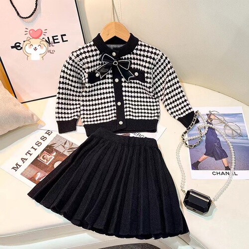Exclusive Little Chanel-style Two-Piece Butterfly Bow Girl's Knit Dress