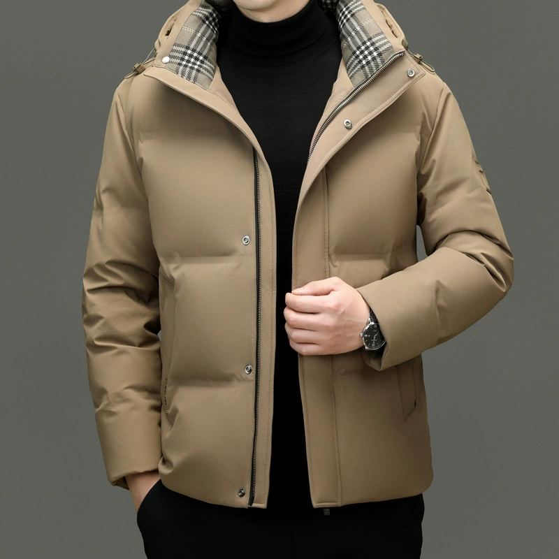 Winter windproof keep warm men's down jacket for leisure with hood, increased thickness