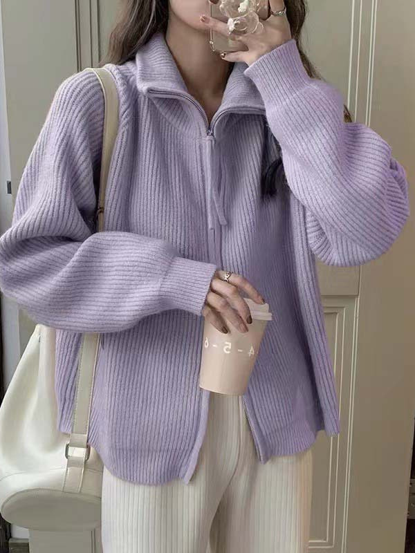 韩系翻领开衫毛衣外套女秋冬2025新款宽松慵懒风加厚针织上衣服|undefined