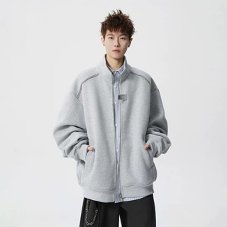 衣品家纯色重磅灰色立领卫衣男女春秋美式cleanfit休闲2026外套潮