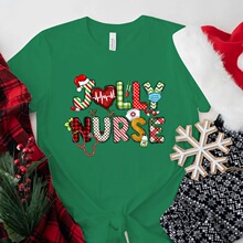 Hot Christmas Jolly Nurse Printed T-Shirts For Women Short S