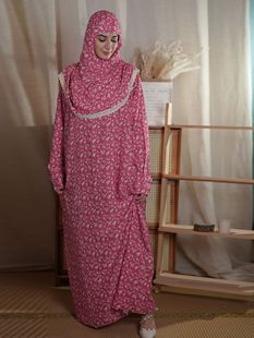 Plus size Middle Eastern traditional clothing Muslim women lace hooded prayer robe printed dress elegant temperament