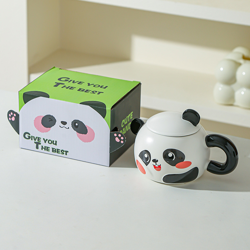 Creativo panda red taza de agua roja taza de marca de taza de cerámica de oficina en el hogar regalo de taza de desayuno de dibujos animados