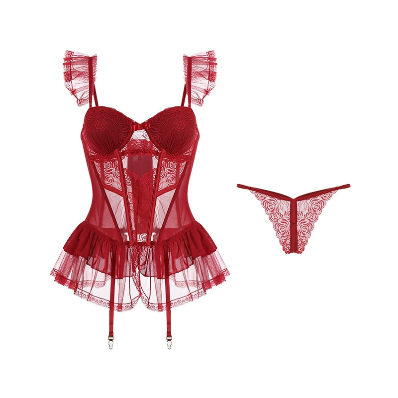 瑰若 Sexy поддерживающая пижама, подушечки под грудь, slip-платье, униформа, комплект, плюс размер
