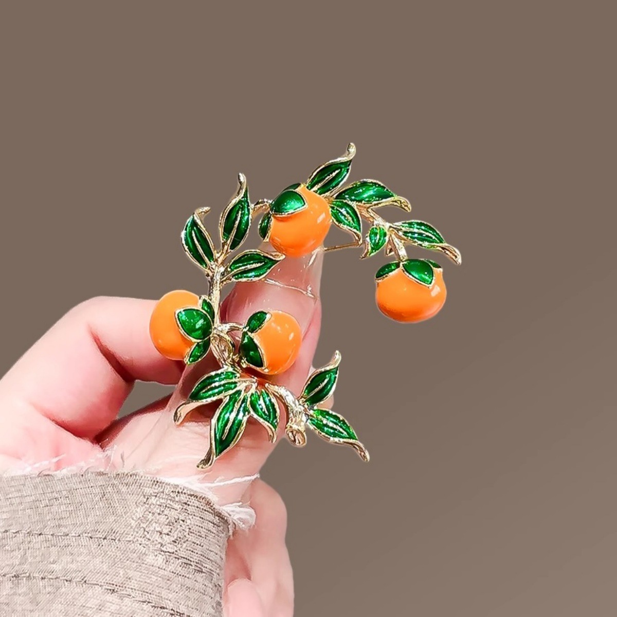 New Persimmon Ruyi Brooch Pastoral Style Oil Dropping Enamel Persimmon Corsage Women's Fashion Creative Clothing National Style Pin