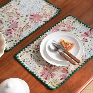 Imam Qiyun Fabric Mat Jacquard Green Embroidered Lace European Classical Court Style Dining Table Decorative Insulation Mat
