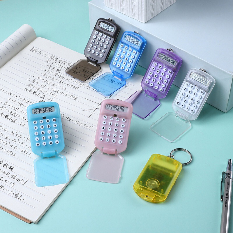 Simple Mini Calculator Keychain Small Advertising Gift Transparent Lanyard Flip Student Portable