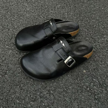 现货厚底勃肯鞋男包头半拖鞋女外穿2025夏季新款外穿大码真皮拖鞋