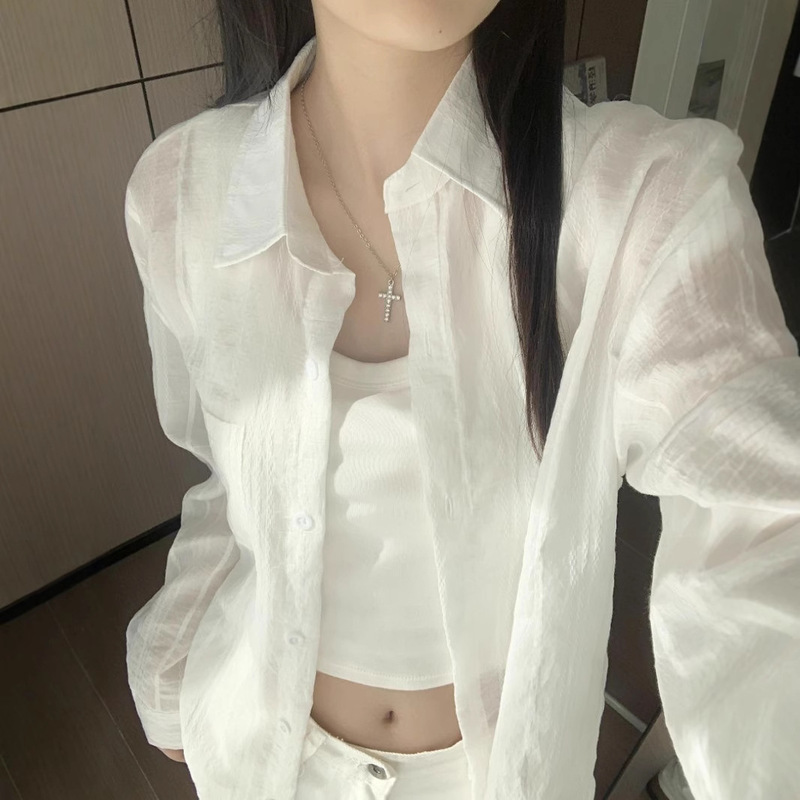 French Thin White Sun Protection Shirt Women's Summer New Temperament Shirt Jacket Mid-Length Shirt Top Trendy