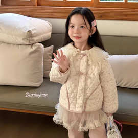 大小卷儿童棉服25冬季女童棉服外套韩版花边棉外套保暖防风棉外套