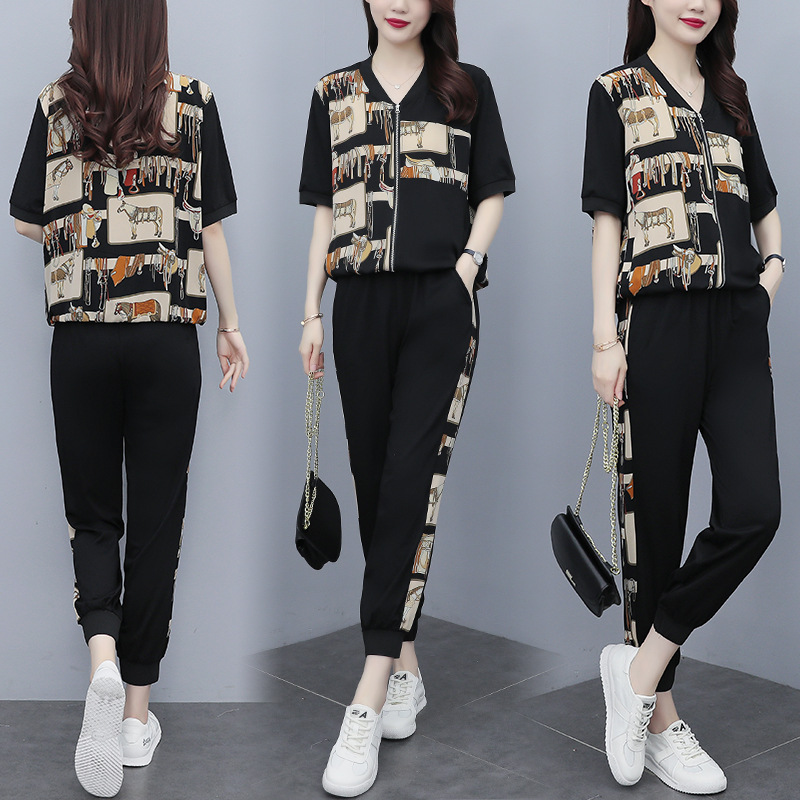 夏季時尚套裝女短袖2021新款韓版氣質洋氣休閑運動服兩件套潮