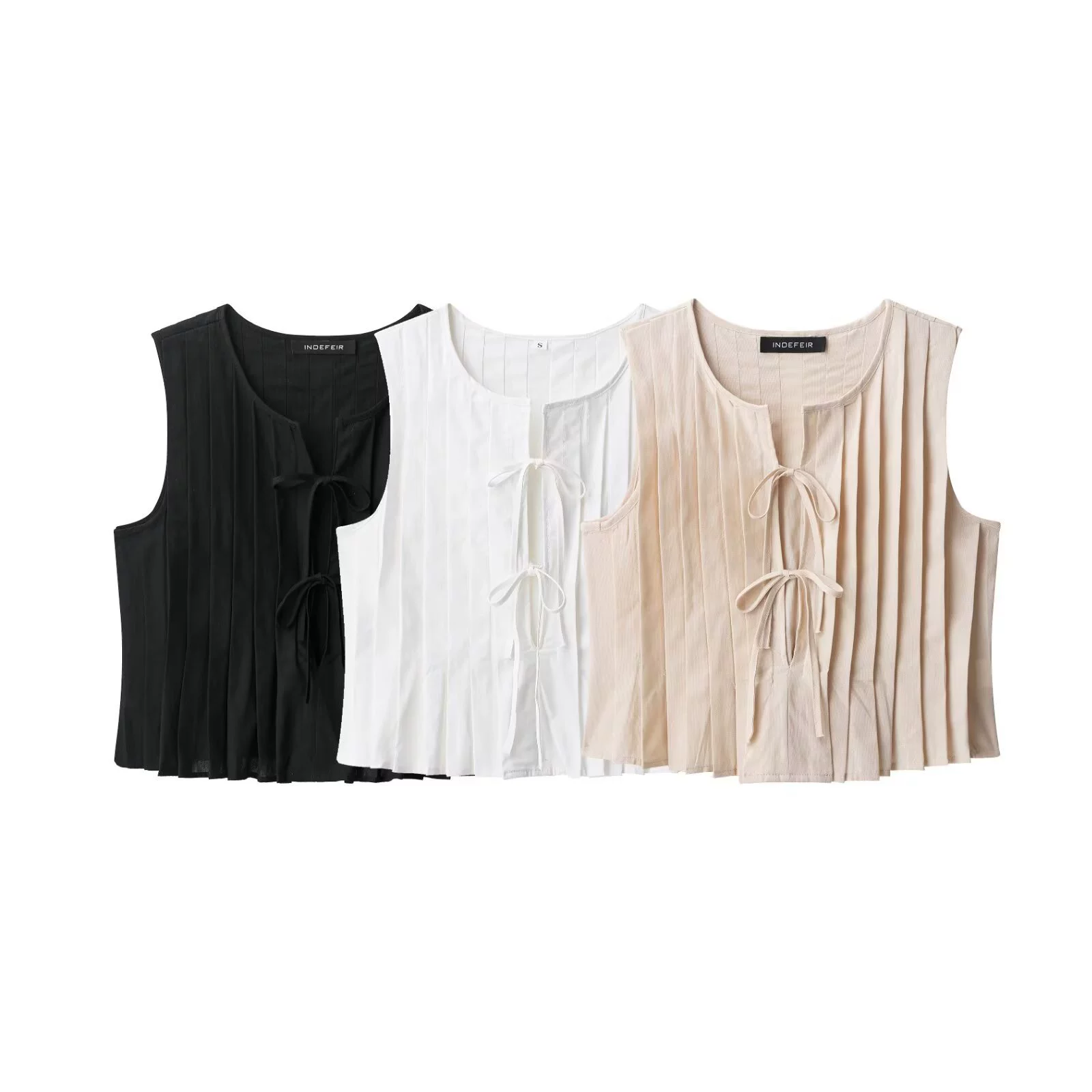 Женский жилет без рукавов с круглым вырезом, шнуровкой и складками в стиле европейской и американской уличной моды, лето 2025, внешняя торговля H1240720