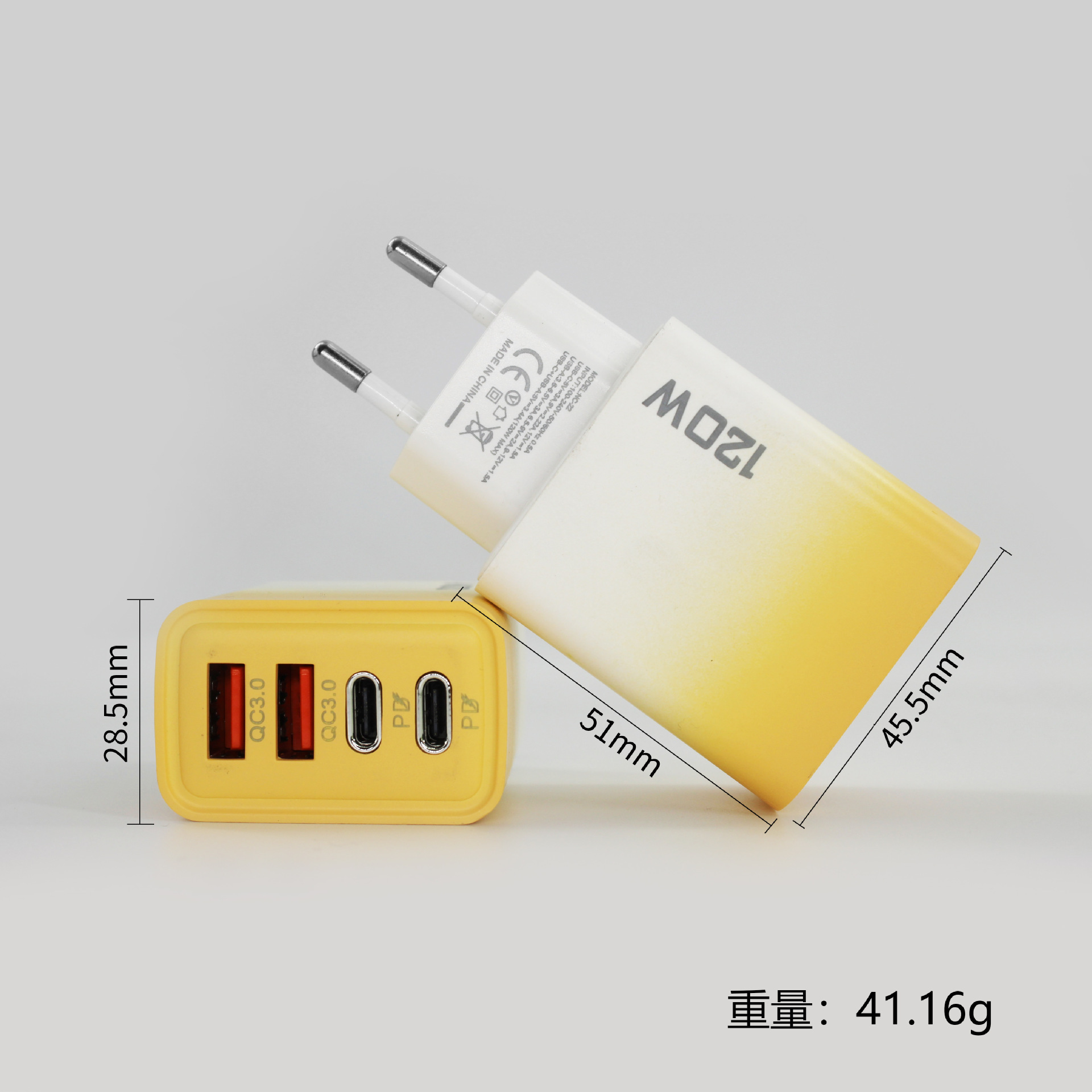 Cargador de carga rápida transfronterizo de 120W dual USB dual Tipo-c cabezal de carga multipuerto estándar de EE. UU. Cargador de teléfono móvil europeo