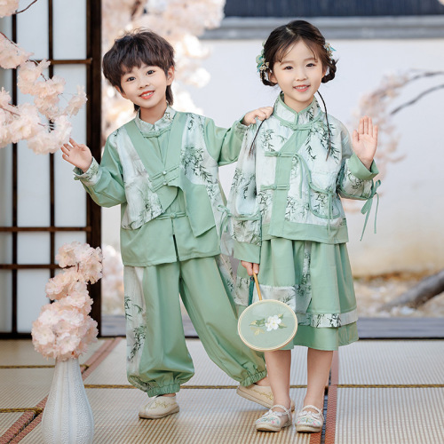 Children's Hanfu Performance Clothing Spring Girls Chinese Style Super Fairy Ink Ancient Costume Set Boys Retro Tang Suit Two Piece Set 
