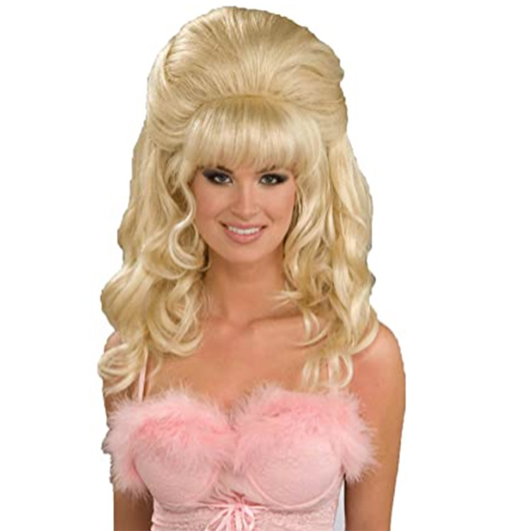 Dolly Parton Wig Halloween Women's Golden High Hat Long Curly Hair Women's Side Bangs