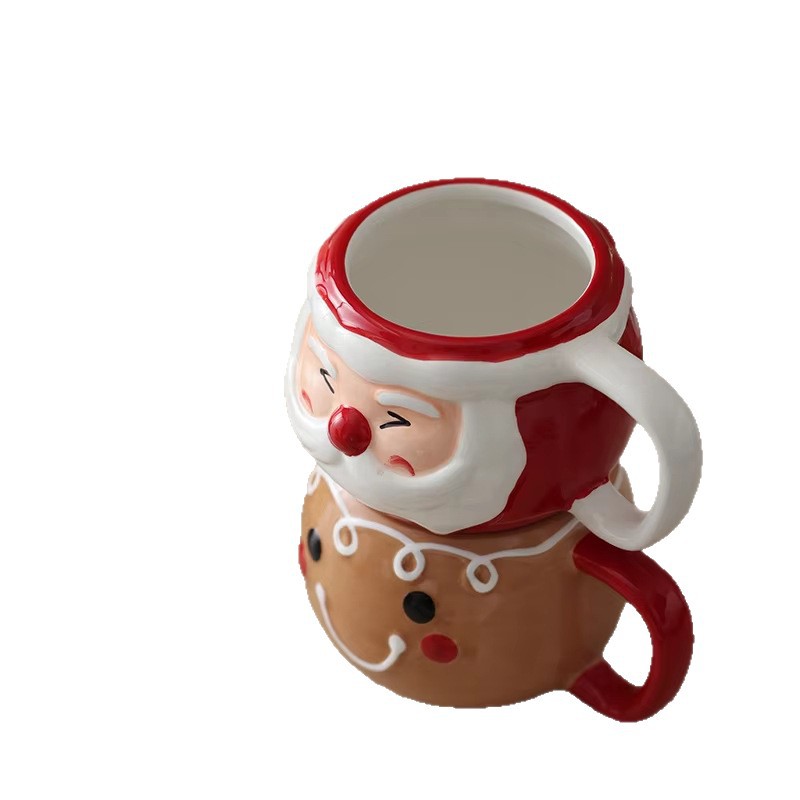 Papá Noel encantador ciervo taza de cerámica de agua taza de marca de taza de jengibre hombre taza de cerámica con mango cubiertos diarios