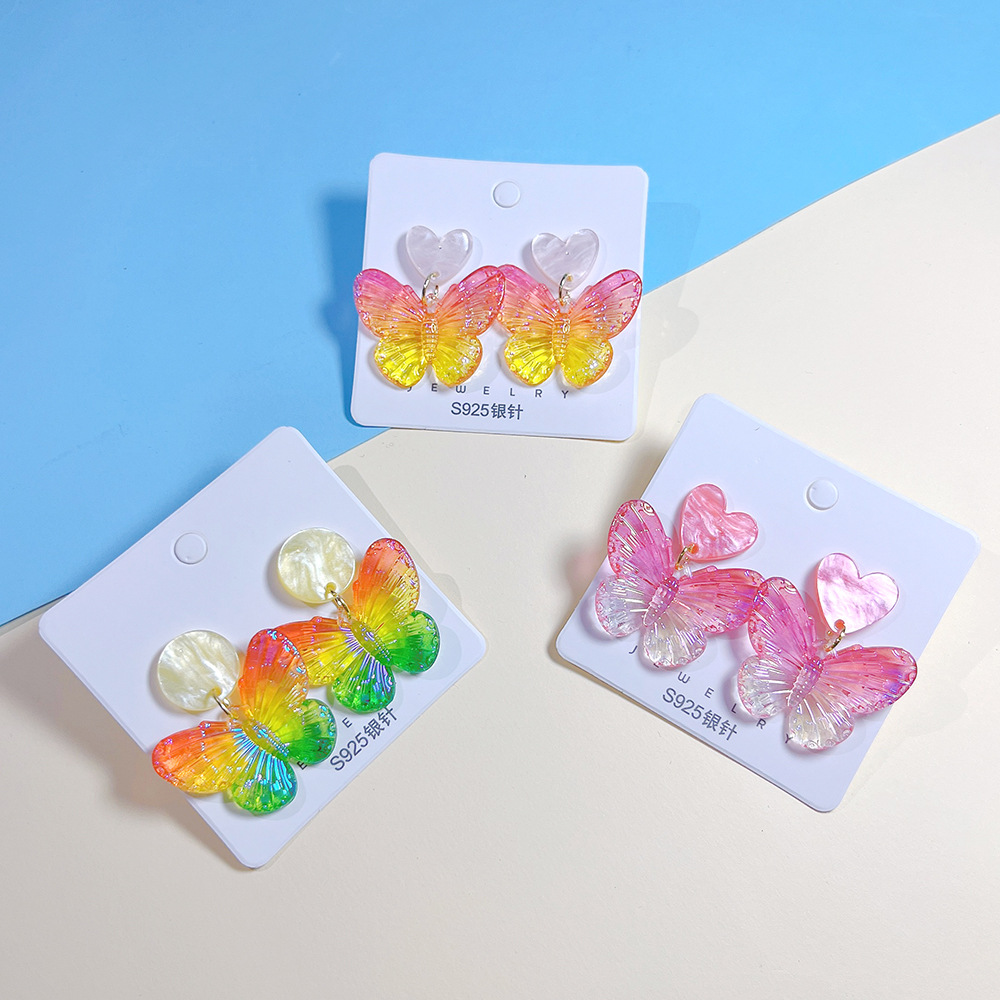 Epoxy Design 1 Pair Sweet Heart Shape Butterfly Epoxy Arylic Drop Earrings