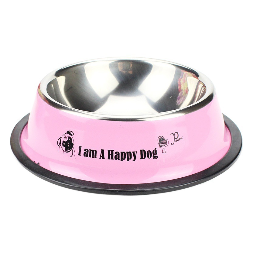 Venta al por mayor de comederos para mascotas de acero inoxidable antideslizantes, comederos para perros con estampados pintados, comederos para gatos, comederos para perros pequeños y grandes, gruesos y resistentes.