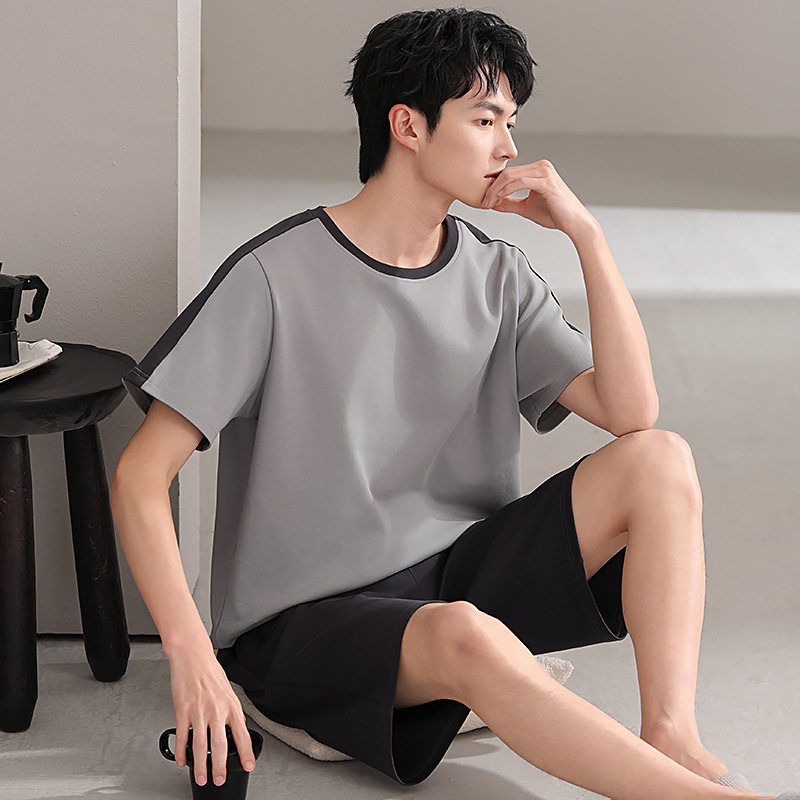 Casual Summer New Cool Cotton Pullover Round Neck Pajamas Men's Short-Sleeved Shorts Suit Casual Home Clothes Can Be Worn Outside