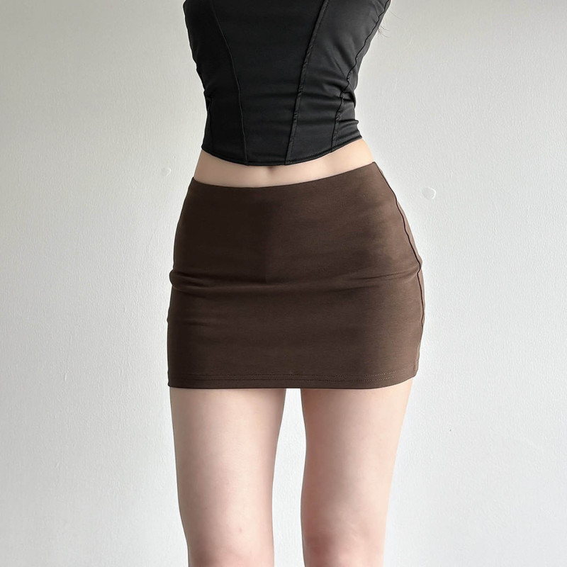 American-Style Spicy Girl Style Solid Color Basic One-Piece Low-Waist Short Skirt with Lining to Prevent Exposure, Slim Fit Hip-Hugging Skirt for Women American-Style Spicy Girl Style Solid Color Basic One-Piece Low-Waist Short Skirt with Lining to Prevent Exposure, Slim Fit Hip-Hugging Skirt for Women