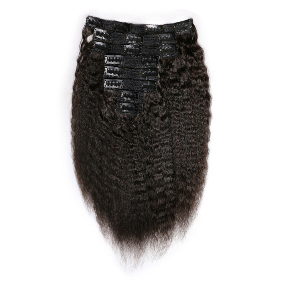 Kinky straight real human hair wig clip...