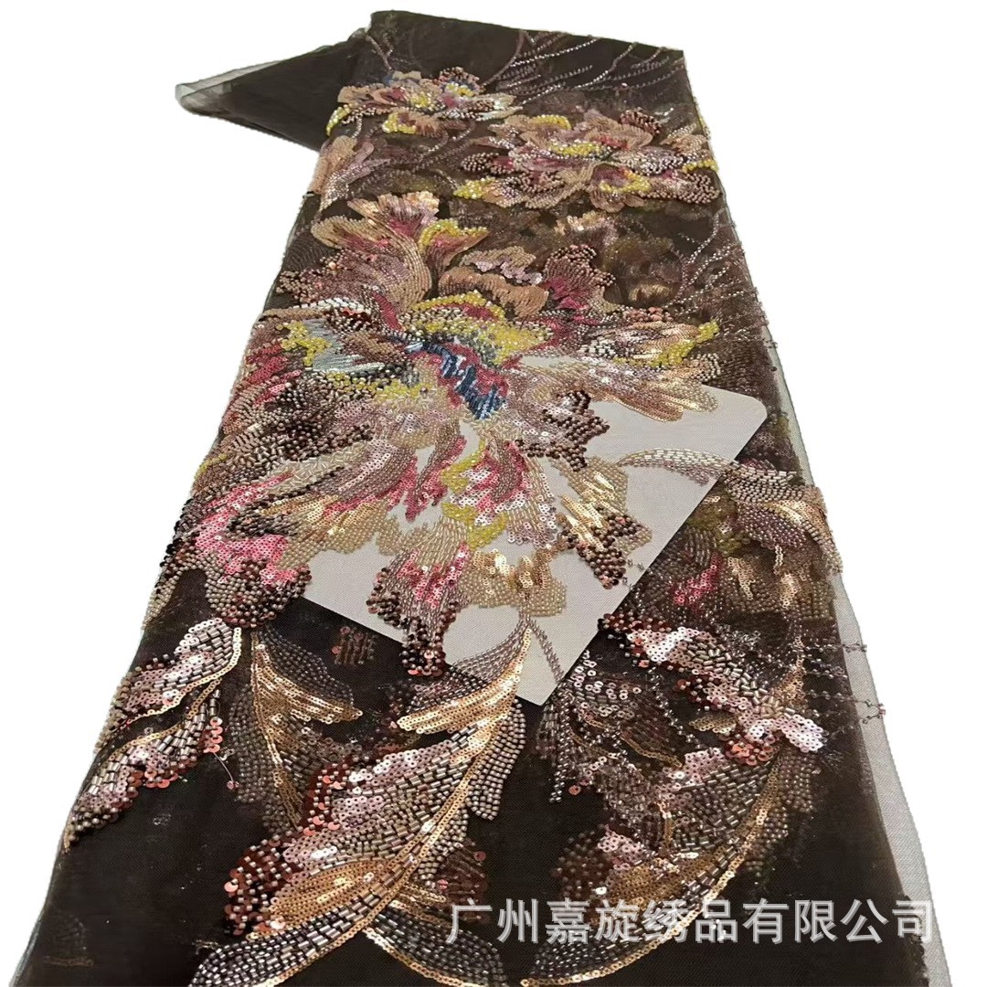 Ghana Gaoding Heavy Duty Pipe Sequin bordado vestido de fiesta multicolor vestido de boda encaje bordado tela image 6