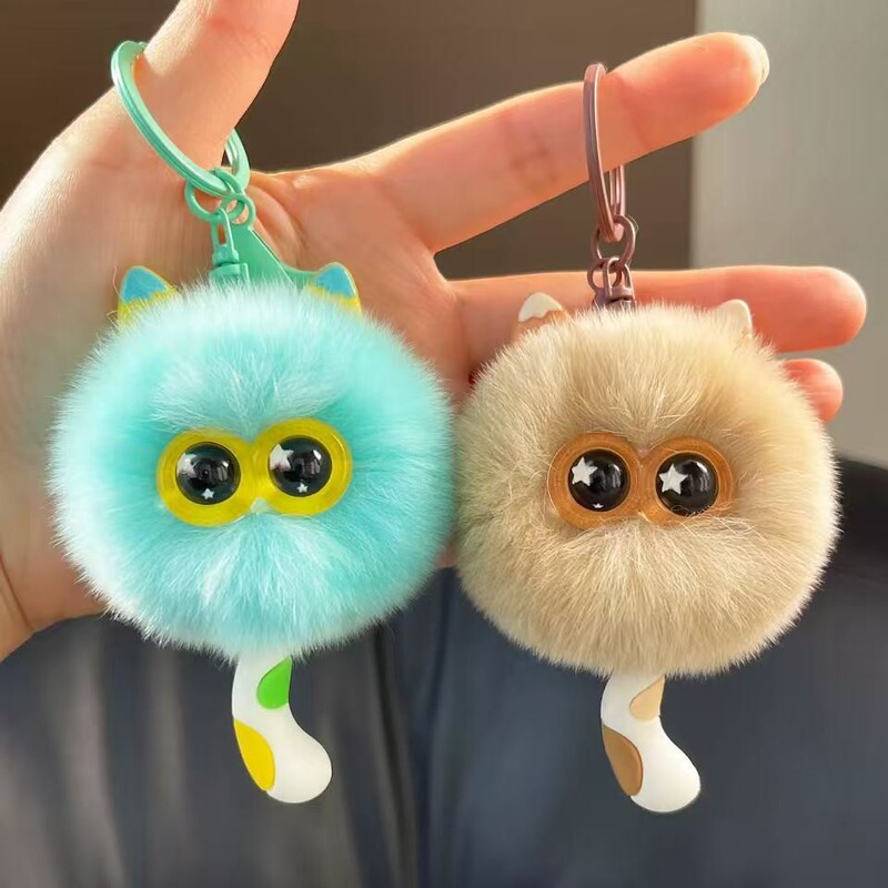 Imitation Rex Rabbit Fur Cute Kitten Pendant Car Keychain Ins Style Stuffed Doll Gift Backpack Pendant Wholesale
